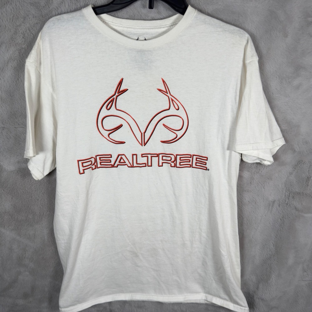 Realtree‎ Mens White T Shirt Antler Logo Graphic Tee Size L